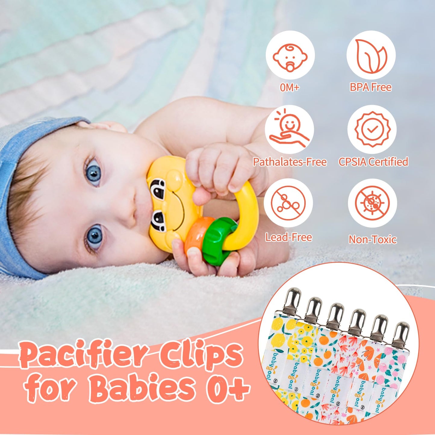 Babygoal Girl Pacifier Clips, 6 Pack Pacifier Holder For Boys And Girls Fits Most Pacifier Styles & Baby Teething Toys And Baby
