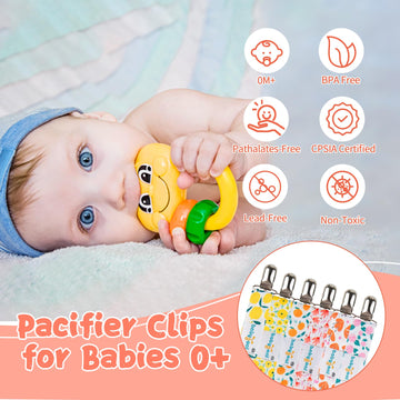 Babygoal Girl Pacifier Clips, 6 Pack Pacifier Holder For Boys And Girls Fits Most Pacifier Styles & Baby Teething Toys And Baby