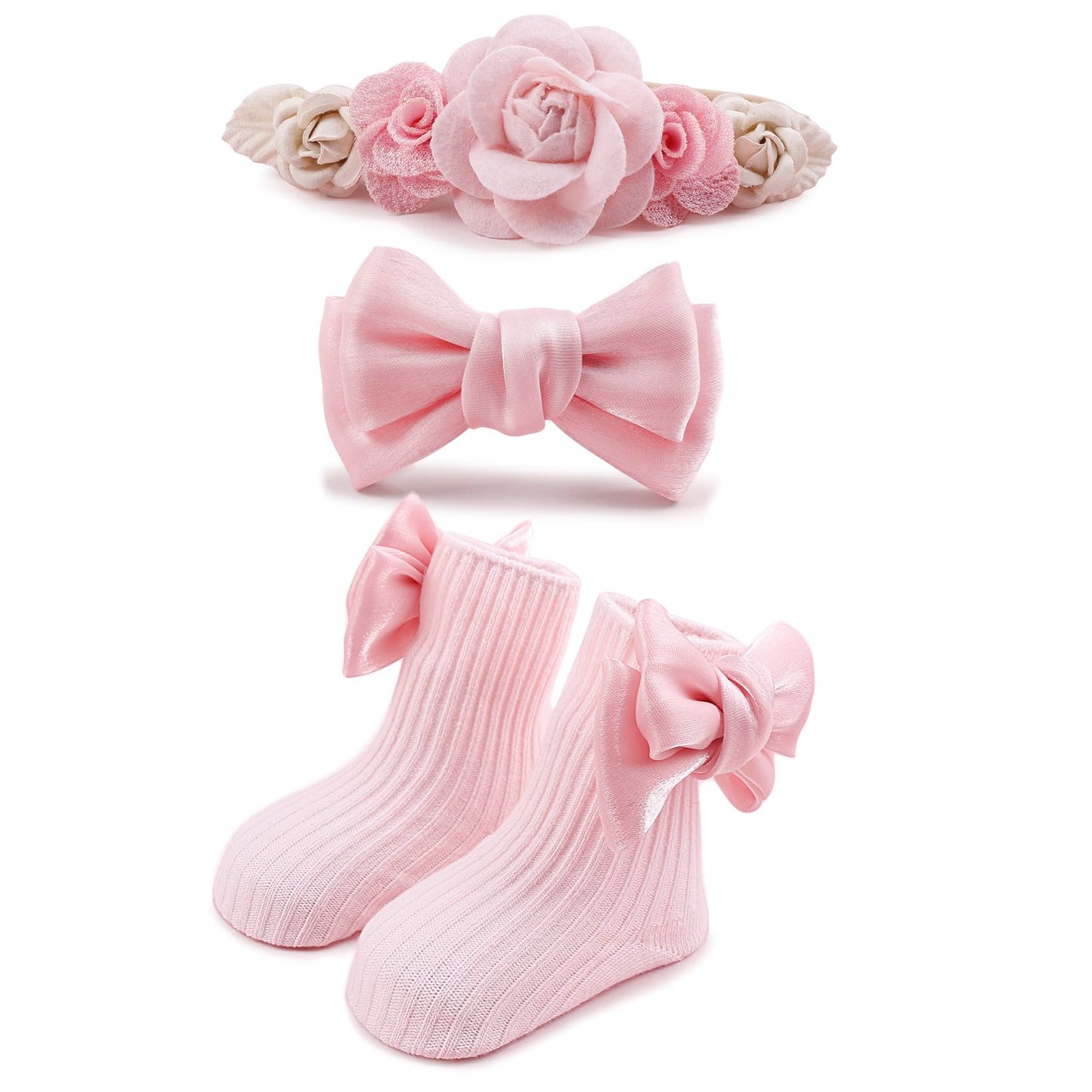 BFNAAgirl Baby Girl Nylon Headbands Socks Set Baby Bow Tie Socks Newborn Flower Socks Elastic Hairbands Hair Accessories Gift fo