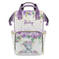 XOZOTY Purple Flower Watercolor Elephant Diaper Bags Backpack with Name Personalized Baby Bag Nursing Nappy Bag Travel Tote Bag 