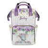 XOZOTY Purple Flower Watercolor Elephant Diaper Bags Backpack with Name Personalized Baby Bag Nursing Nappy Bag Travel Tote Bag 