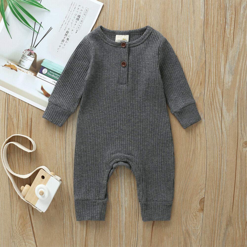 Iddolaka 2 Pack Newborn Baby Boy Girl Long Sleeve Romper Jumpsuit Bodysuit One Piece Coverall Fall Winter Clothes(G-Long Sleeve
