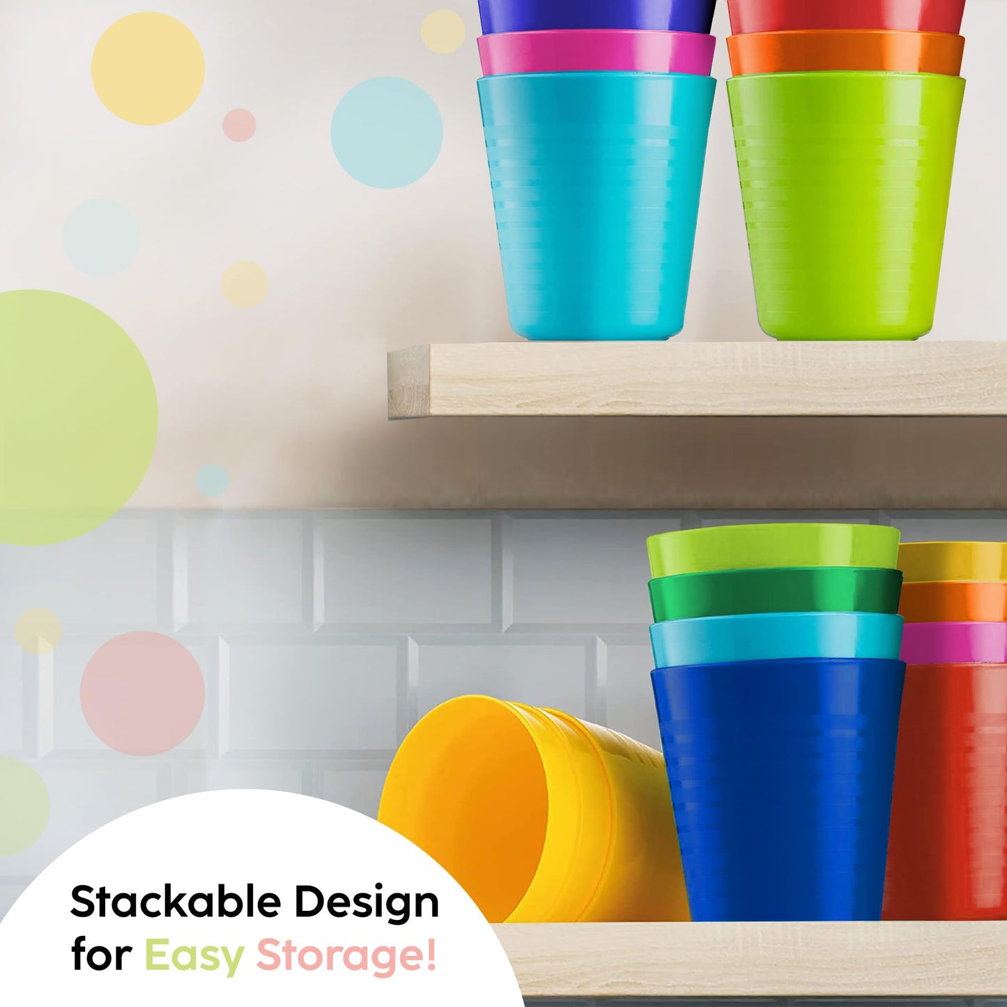 Plaskidy Kids Cups Set Of 12 Plastic Toddler Cups 8 Ounce Children Drinking Cups Tumblers - Reusable Dishwasher Safe Bpa Free Cu