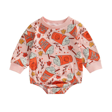 Halloween Newborn Baby Girl Outfit Pumpkin Sweatshirt Romper Long Sleeve Onesie Jumpsuit Infant Fall Winter Clothes (Milk Tea, 3