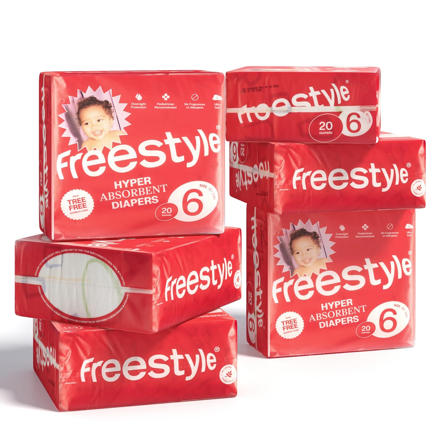 Freestyle Diapers - (Size 6) Hyper Absorbent & Non-Toxic - Disposable Diapers For Sensitive Skin - Ultra Soft Diapers (35+ Lbs)