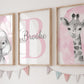 Safari Animals Set Of 3 Unframed Poster Prints For Baby Girls Nursery Bedroom Playroom, Personalized Name, Choice Of 12 Animals,