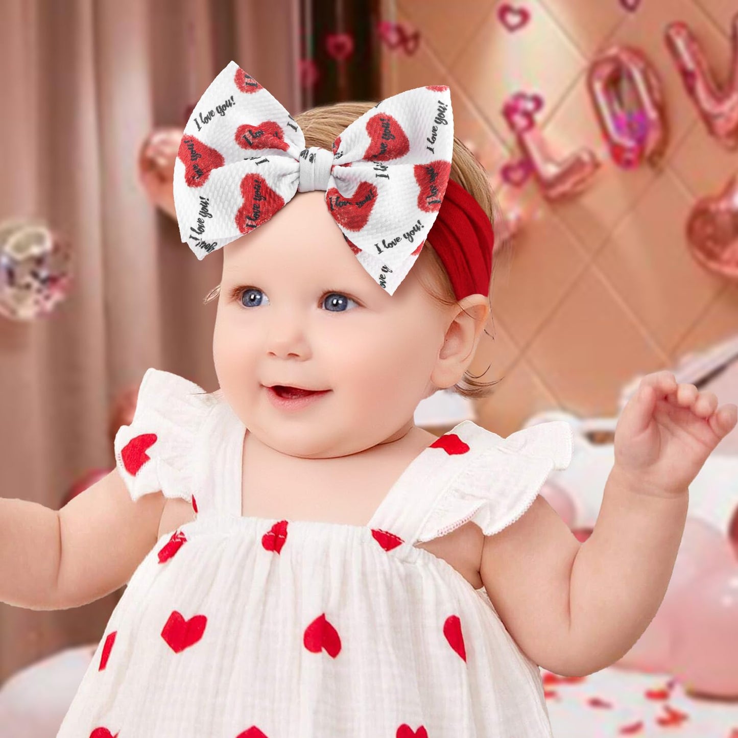 Yanjie Valentines Bows Baby Girl Headband Red Bow Baby Pink Headband Heart Newborn Wide Hairbands Valentines Gift Handmade Hair
