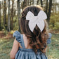 5.5 Inch White Fable Hair Bow: Handmade Linen Cotton Hair Clip For Girls - 1 Pcs