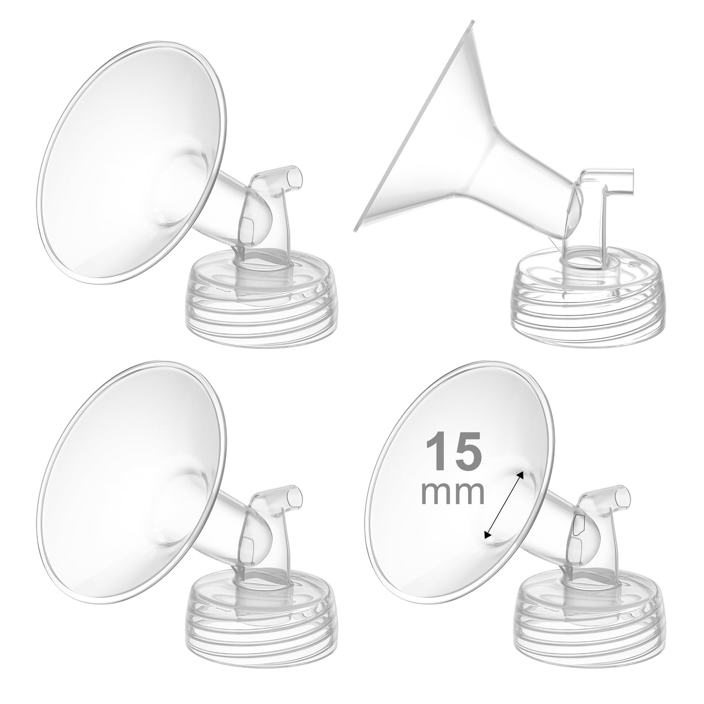 GOTOCUT 4PCS 15mm Breast Pump Flanges, Compatible with Spectra S1/S2/9Plus/Synergy Gold, Motif Luna, Wide-Mouth Bottle Fit, Brea