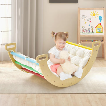 Infans 4 In 1 Arch Climbing Toys For Toddlers, Montessori Wooden Arch Climber Ladder Structure And Rocker With Cushion Pad, Wald