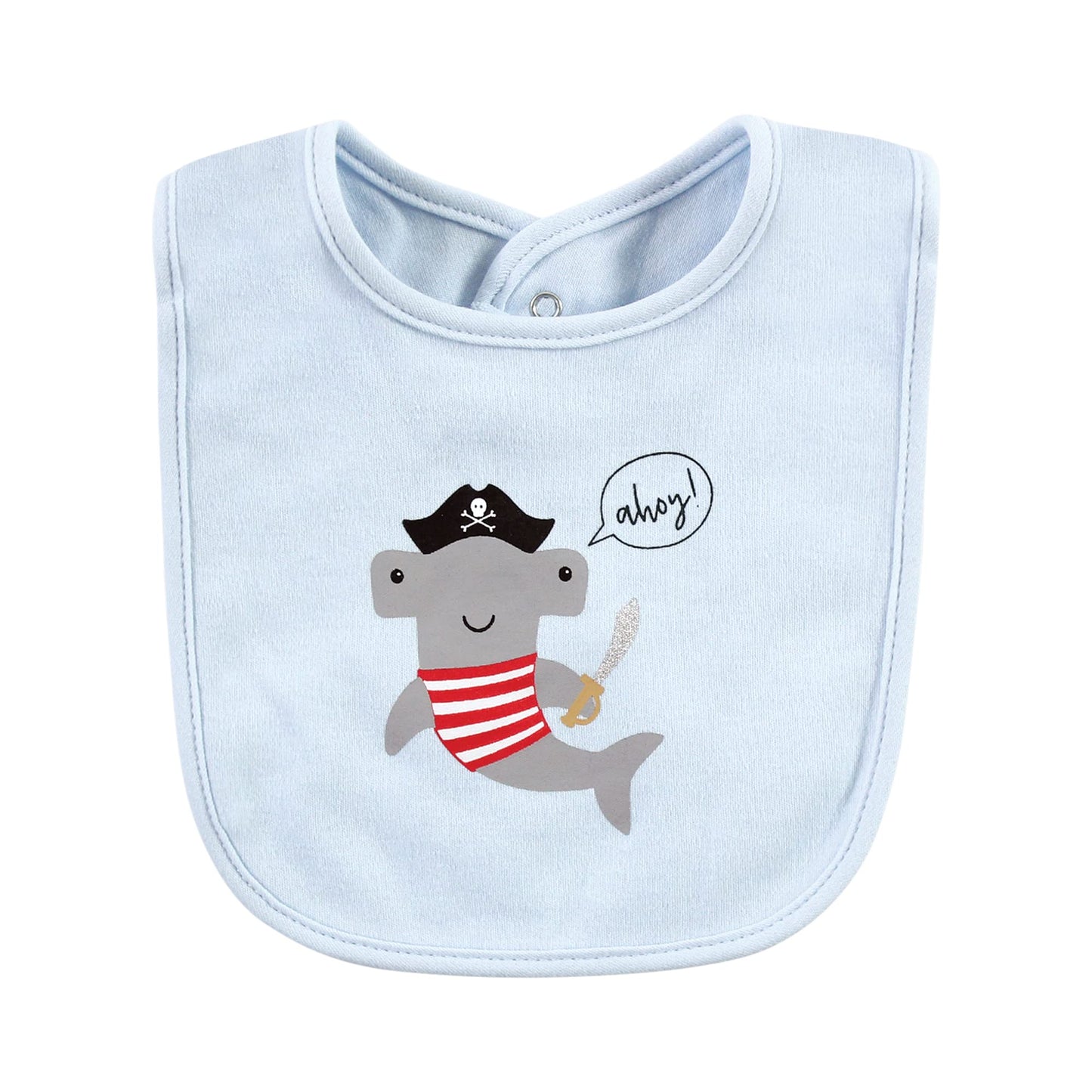 Hudson Baby Unisex Baby Cotton Bibs, Pirate Shark, One Size
