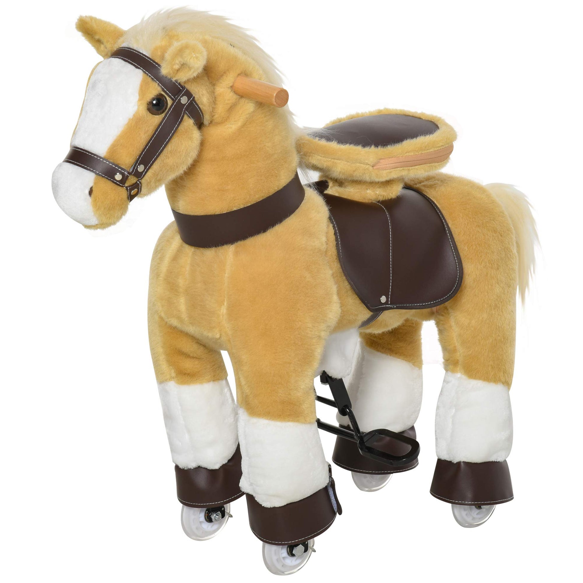 Qaba Ride-on Walking Rolling Kids Horse with Easy Rolling Wheels, Soft Huggable Body, & a Large Size for Kids 3-8 Years