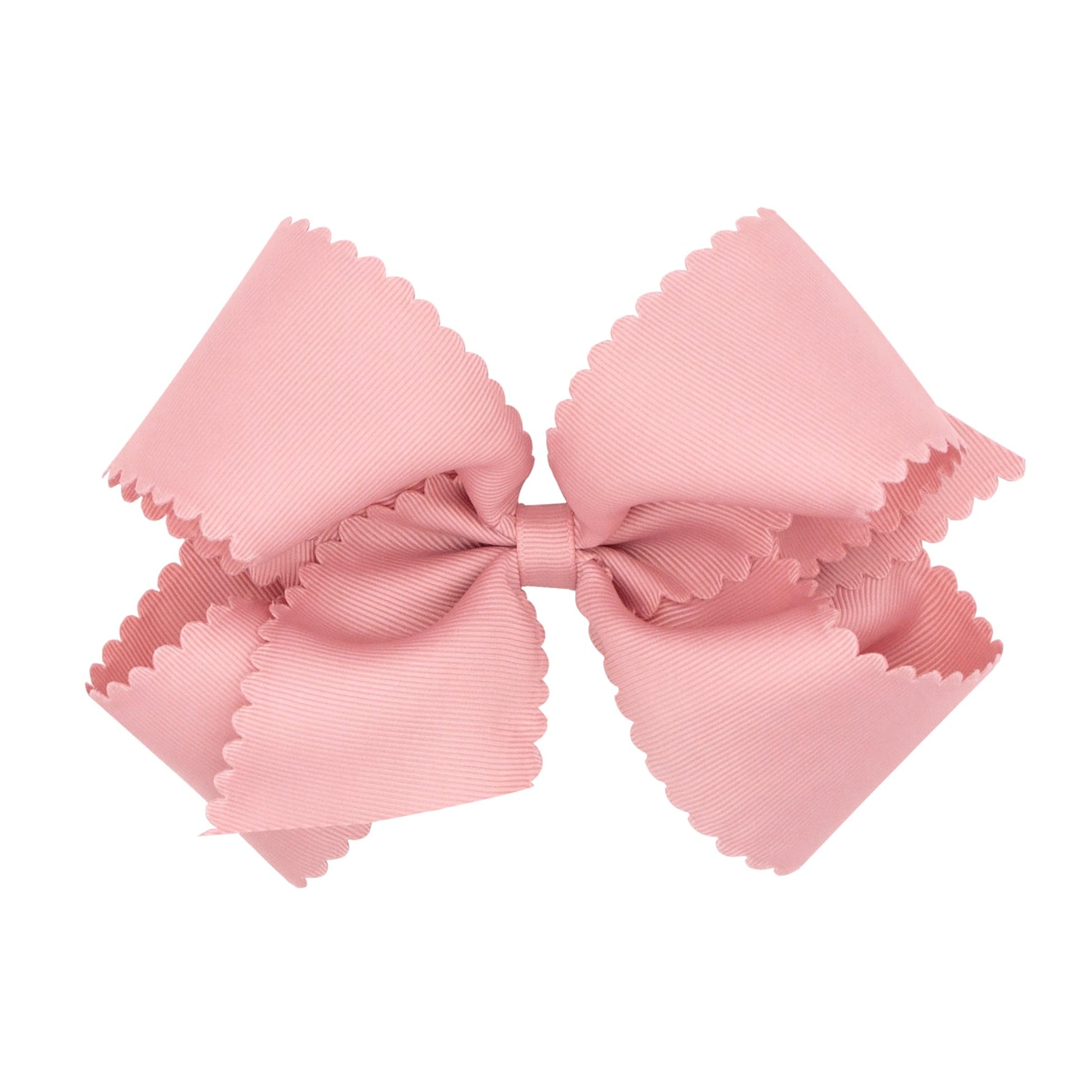 Wee Ones Girls' Classic Grosgrain Hair Bow With Scalloped Edges And Plain Wrap Center On A Weestay Hair Clip, King, Sweet Nectar