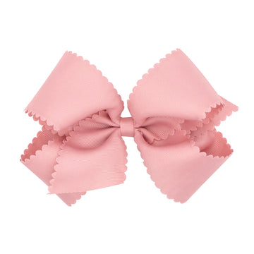 Wee Ones Girls' Classic Grosgrain Hair Bow With Scalloped Edges And Plain Wrap Center On A Weestay Hair Clip, King, Sweet Nectar