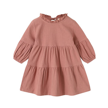 Swnone Toddler Kids Baby Girl Dress Lantern Long Sleeve Solid Color Casual Dresses Girls Fall Winter Outfit Clothes (5-6X, Deep