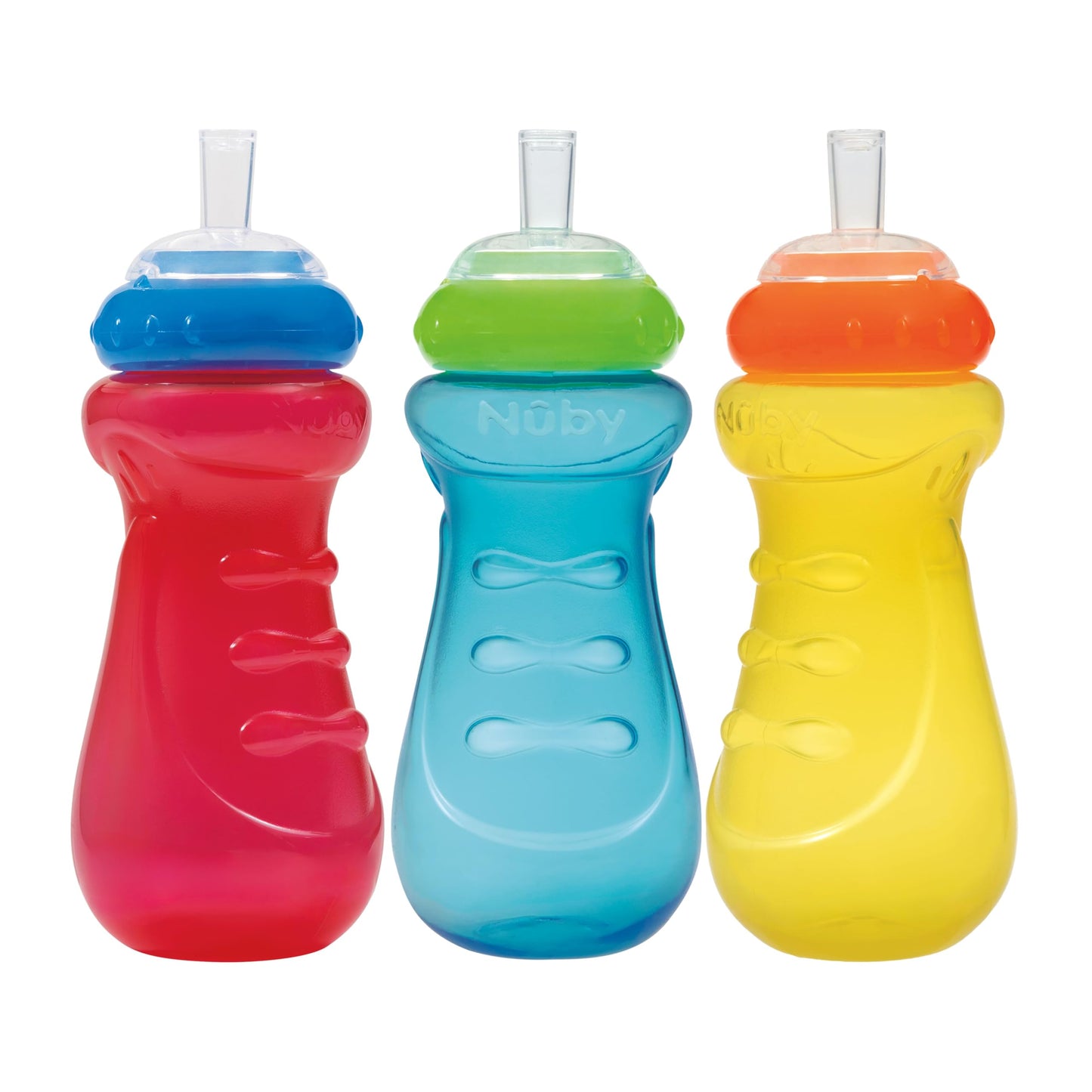 Nuby Sports Sipper Toddler Cup with Soft Silicone Spout & Touch-Flo Valve - (3 Pack) 14 oz - Leak-Resistant with Easy Grip Desig