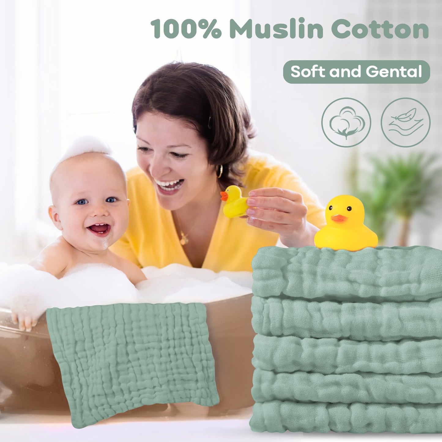 Yoofoss Muslin Baby Washcloths 100% Cotton Face Towels 10 Pack Wash Cloths For Baby 12X12In Soft And Absorbent Baby Wipes (Dark