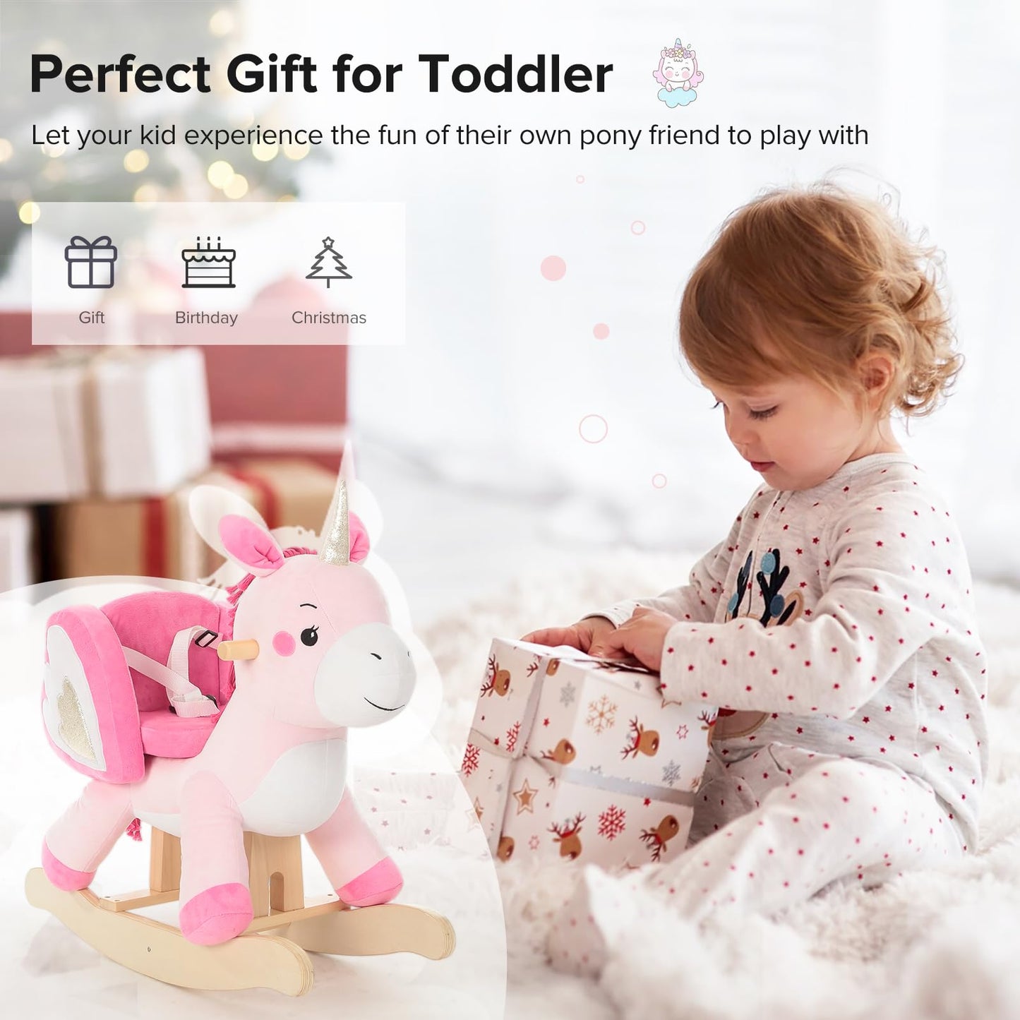 labebe - Baby Rocking Horse, Ride Unicorn, Kid Ride On Toy for 6 Month-3 Year Old, Infant (Boy Girl) Plush Animal Rocker, Toddle