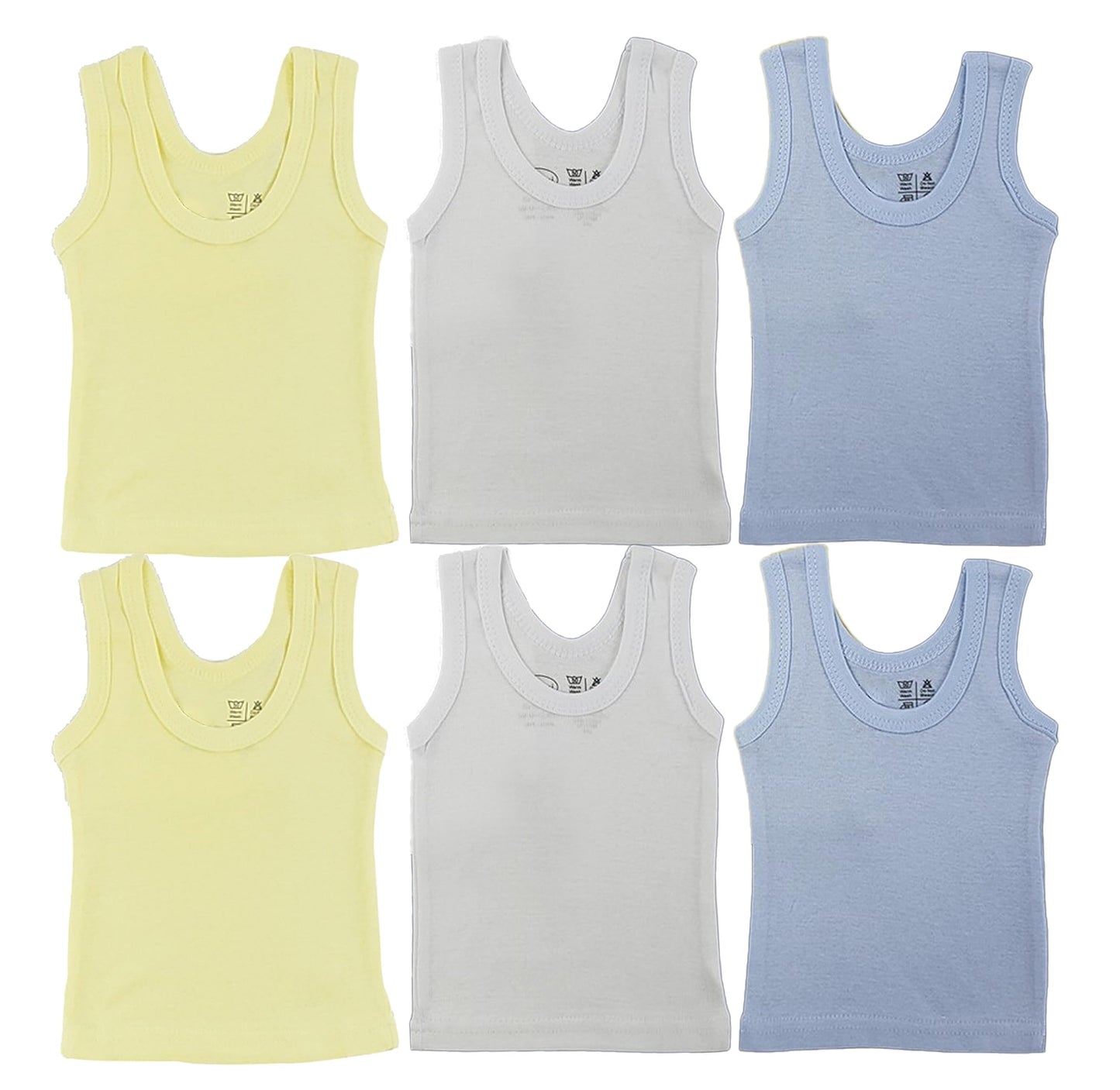 Baby Tank Tops Boys, Girls, Unisex Sleeveless 100% Cotton Shirts For 0-24 Months(Small, Blue/Yellow/White/6-Pack/For Boy)