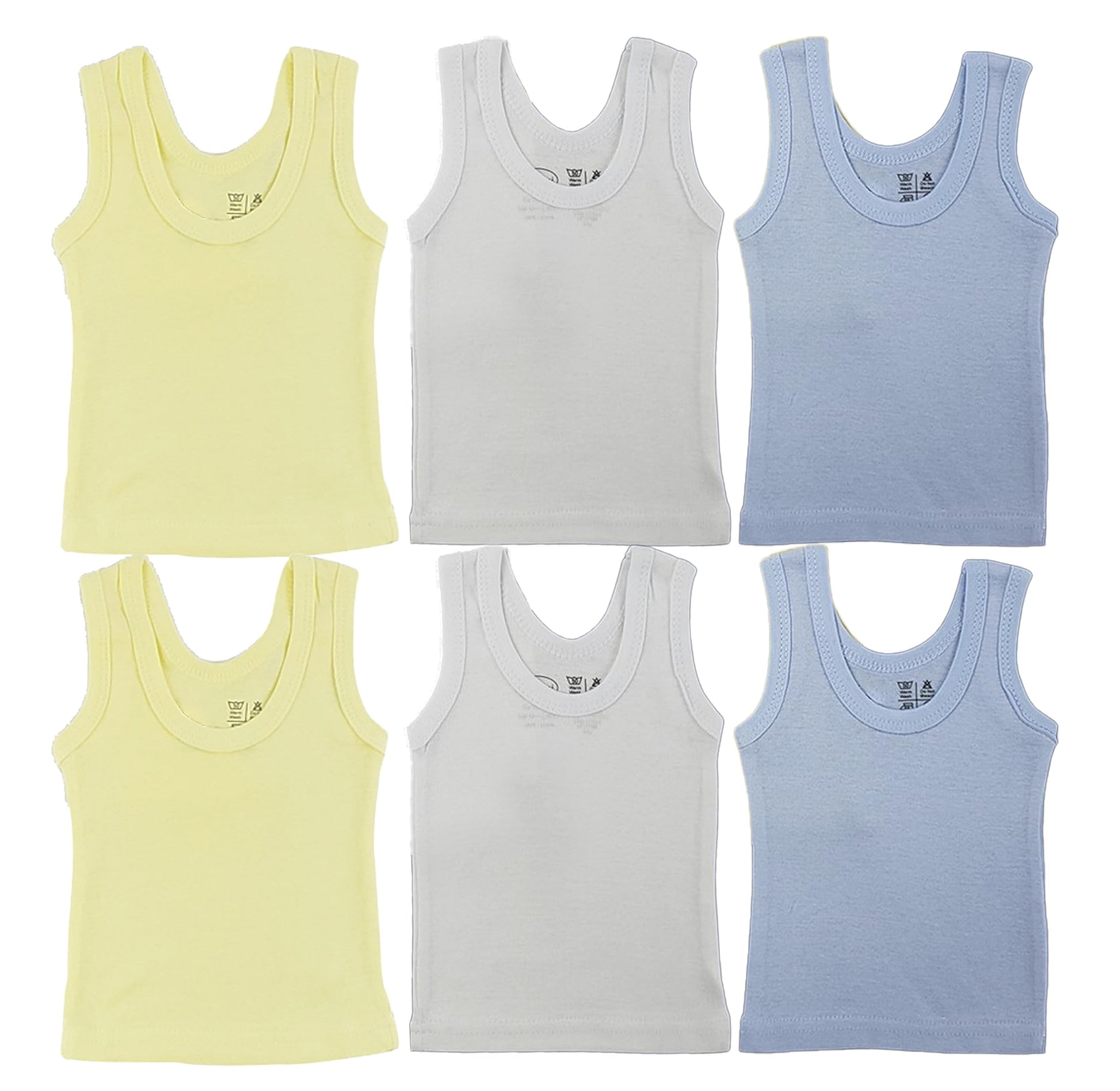 Baby Tank Tops Boys, Girls, Unisex Sleeveless 100% Cotton Shirts For 0-24 Months(Small, Blue/Yellow/White/6-Pack/For Boy)