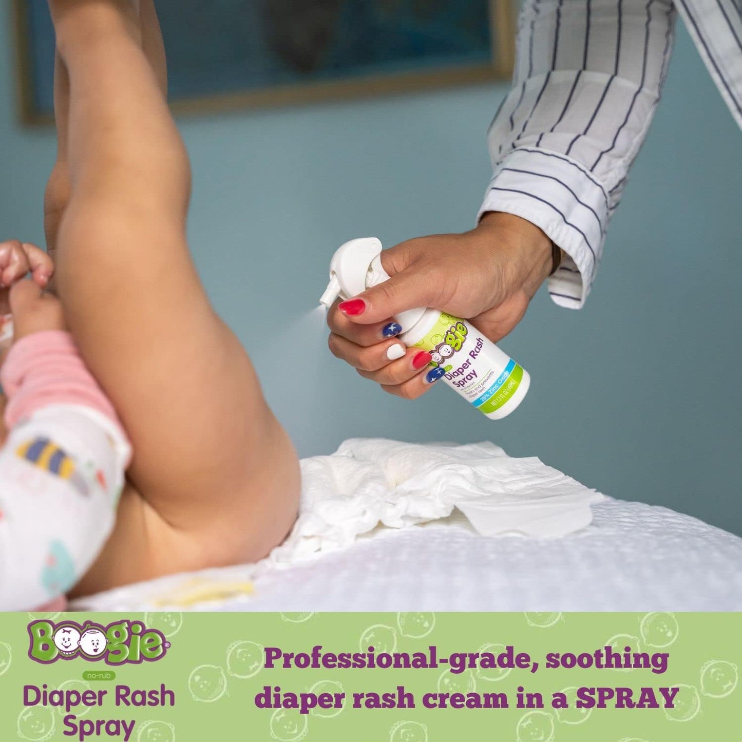 Boogie Diaper Rash Cream Spray For Baby, Travel Friendly No-Rub Touch Free Application For Sensitive Skin, Over 200 Sprays Per B