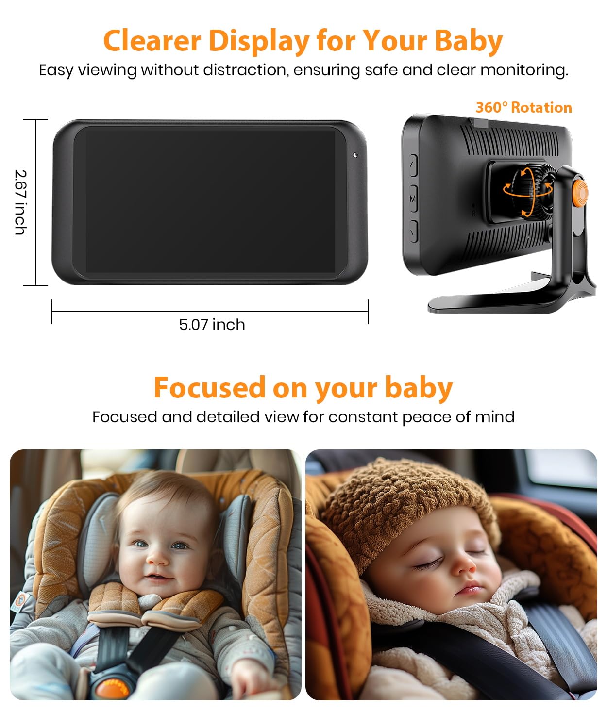Babyvue Usb Car Camera For Baby : 4.5' Baby Car Camera With 1080P Crystal Clear Mirror View, Easy Installation Carseat Rear Fac
