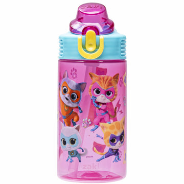 Zak Designs Disney Superkitties Sage Kids Water Bottle For School Or Travel, 16Oz Durable Plastic Water Bottle With Straw, Handl