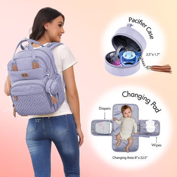 Dikaslon Diaper Bag Backpack With Portable Changing Pad, Pacifier Case And Stroller Straps, Large Unisex Baby Bags For Boys Girl