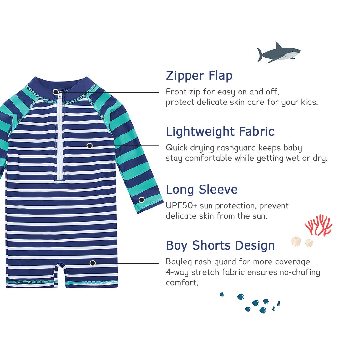 Uideazone Swimsuit For Baby Boys And Girls Striped Swimwear Newborn Toddler Long Sleeve One Piece Bathing Suit 6-12 Months