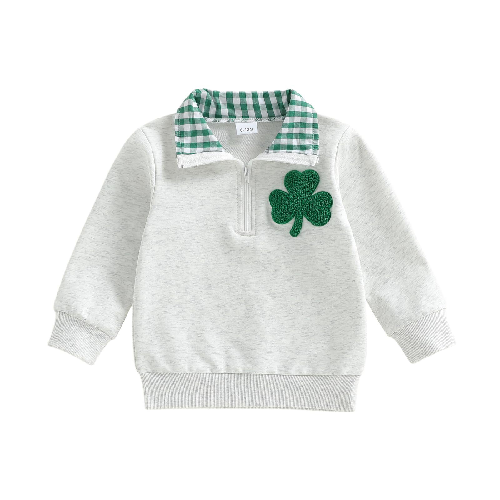 Lucikamy Toddler Baby Boy Girl St Patricks Day Outfit Collared Zipper Embroidery Sweatshirt Shirt Long Sleeve Pullover Tops (Gra