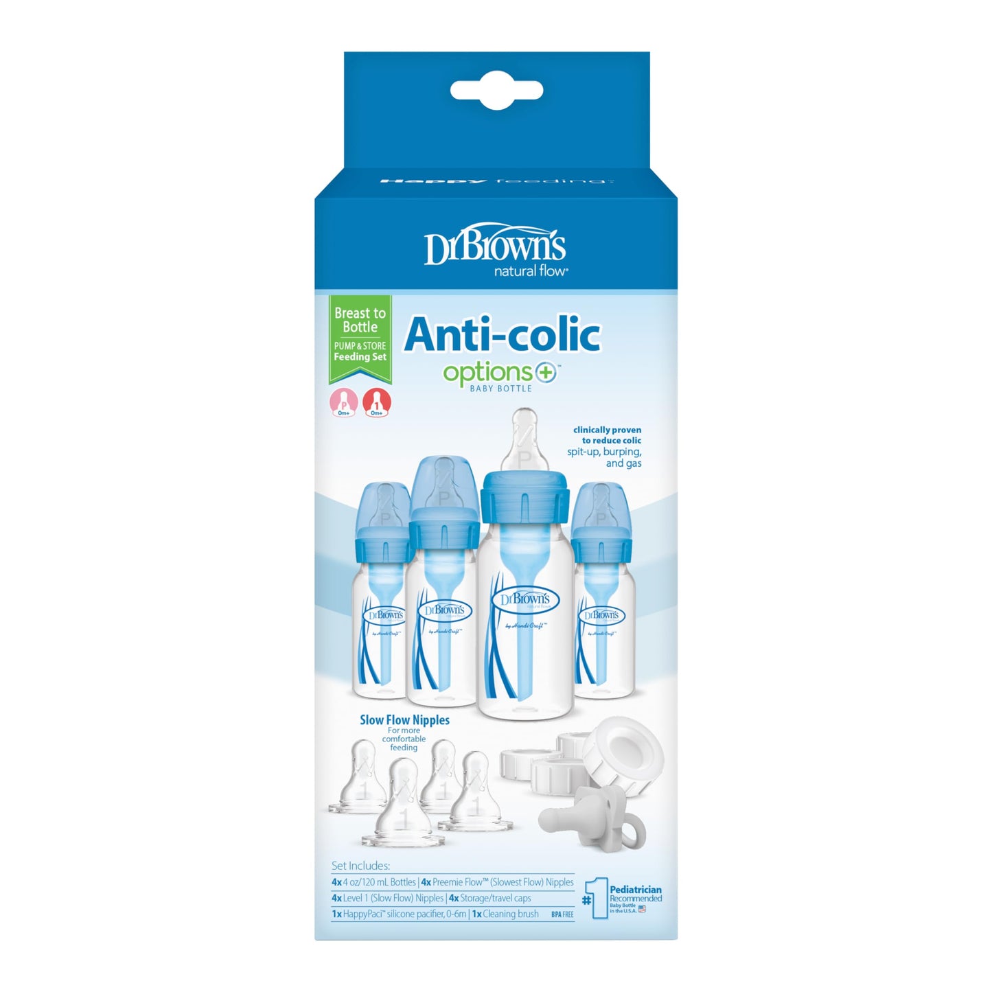 Dr. Brown'S Natural Flow Anti-Colic Options+ Narrow Breast To Bottle Pump & Store Feeding Set With Slow Flow Nipples, Baby Trave