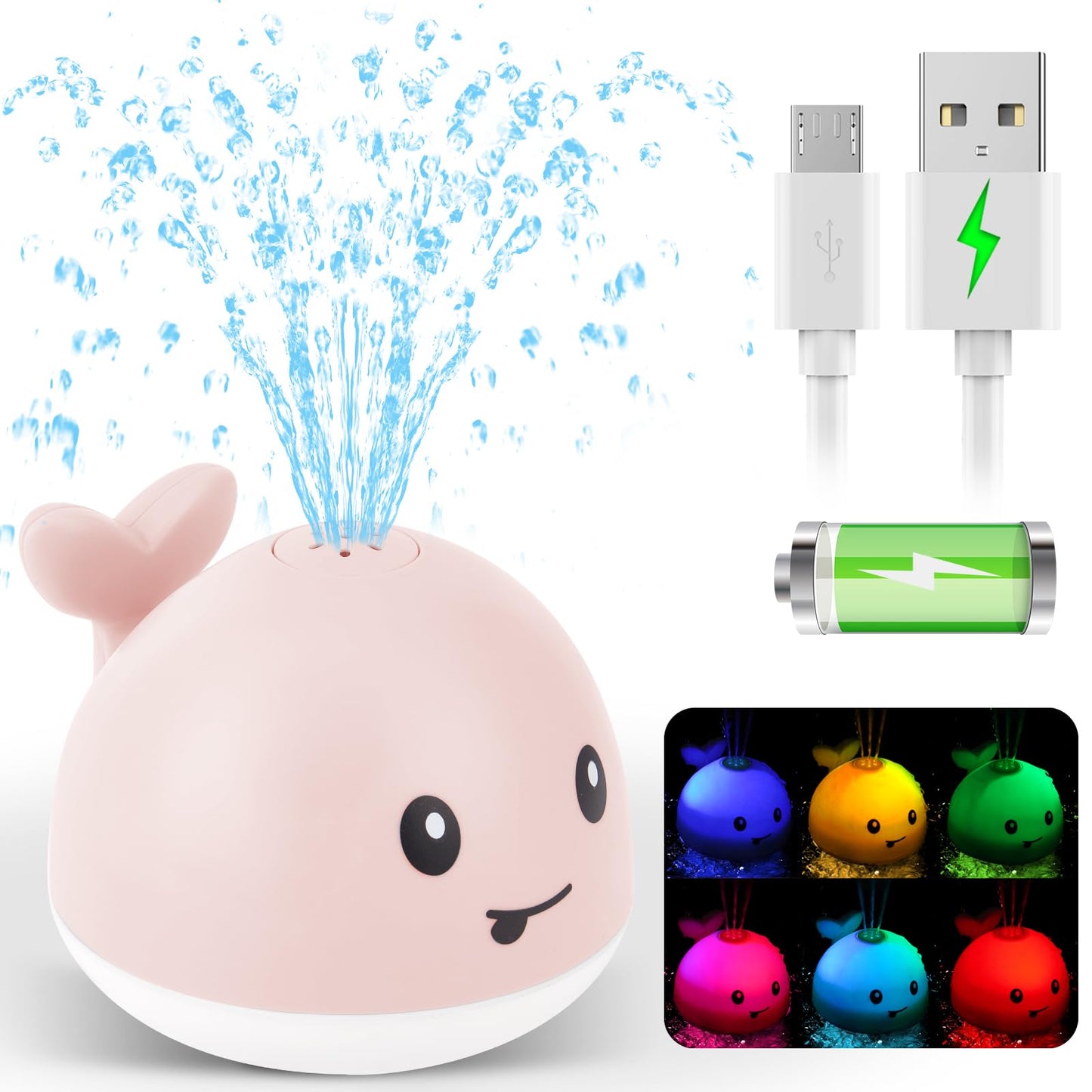 2023 Upgraded Baby Bath Toys, 1500 mAh Rechargeable Bath Toys with Double Layer Waterproof, Light Up Whale Spray Water Bathtub T