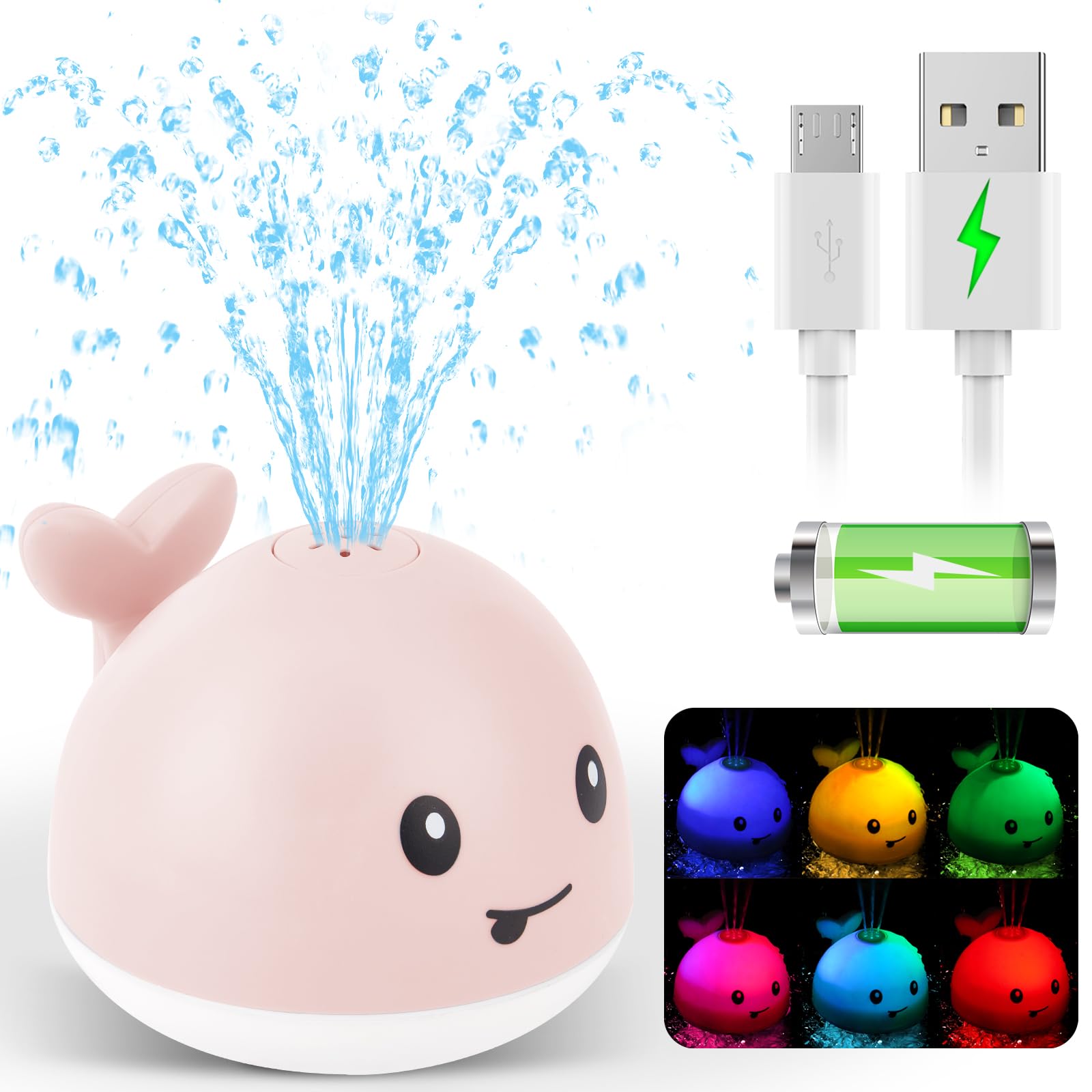 2023 Upgraded Baby Bath Toys, 1500 mAh Rechargeable Bath Toys with Double Layer Waterproof, Light Up Whale Spray Water Bathtub T