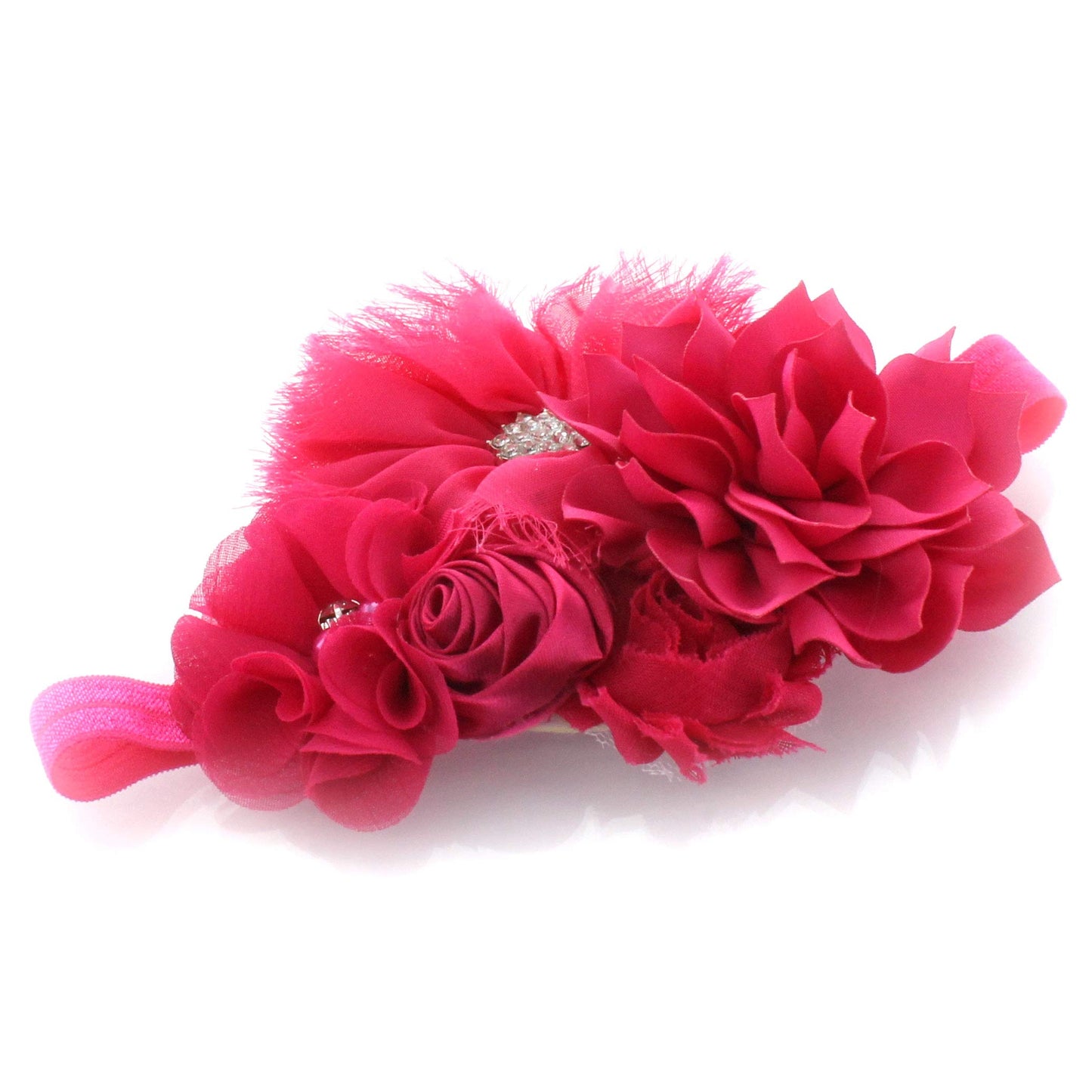 My Lello Baby Headband Shabby Fabric Flower Cluster Stretchy Elastic Hot Pink