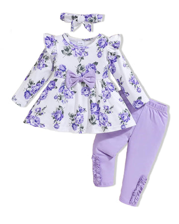 2T Girl Clothes 3T Toddler Girl Clothes Baby Girl Outfits Fall Cute Ruffle Shirt Top Floral Pants Set Infant Winter Clothes For