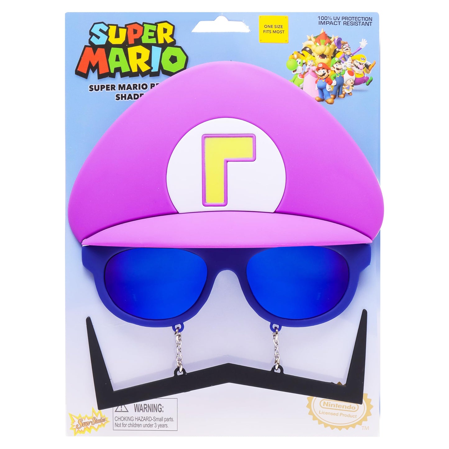 Sun-Staches Super Mario Purple Waluigi Sunglasses | Costume Party Favor | One Size Fits Most