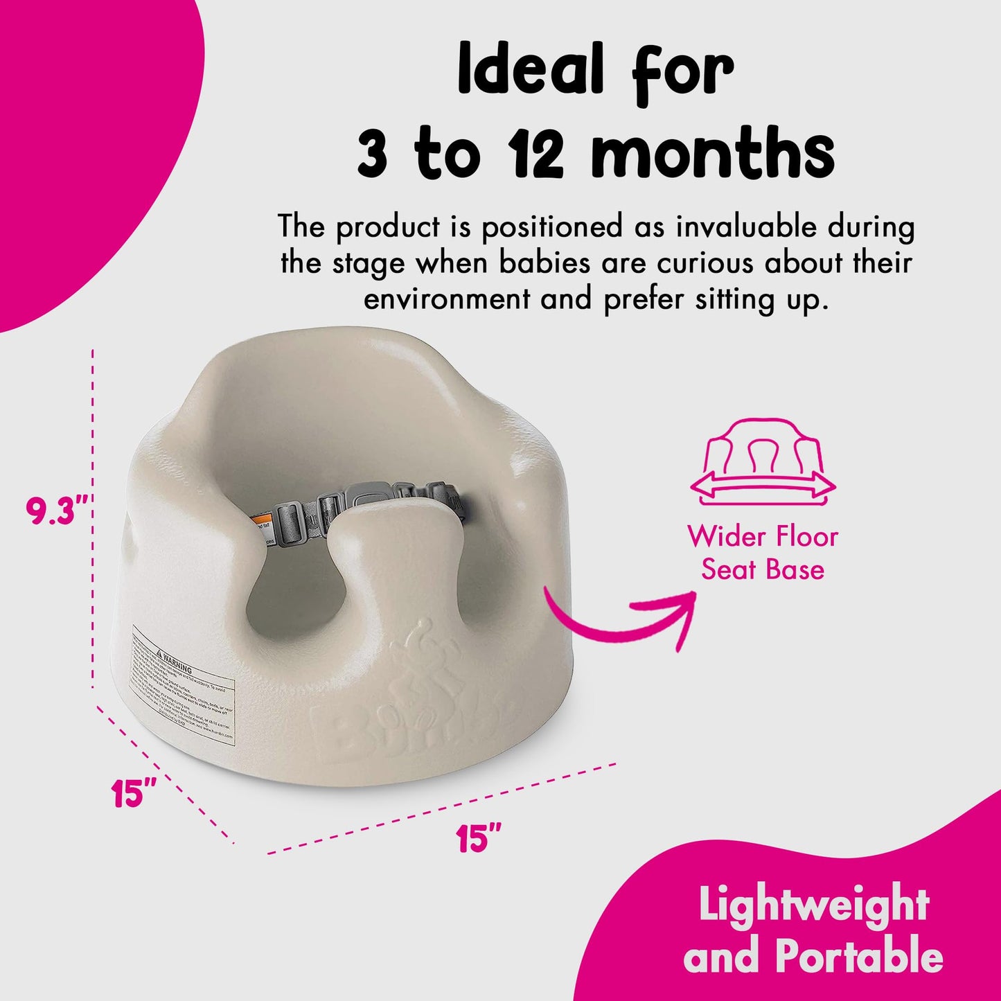 Bumbo Infant Floor Seat Baby Lounger Sit Up Support Chair For 3 To 12 Months With 3-Point Adjustable Safety Strap Harness And Ro