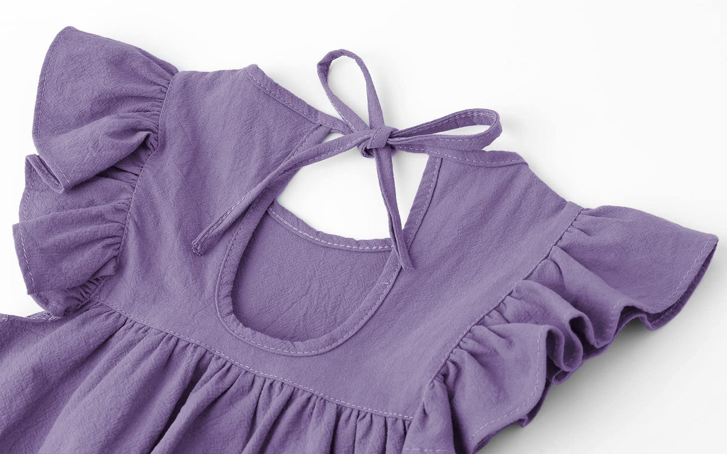 Lyxiof Toddler Baby Girl Cotton Linen Dress Ruffle Sleeve Halter Sleeveless Kids Casual Dresses Dark Purple 130Cm