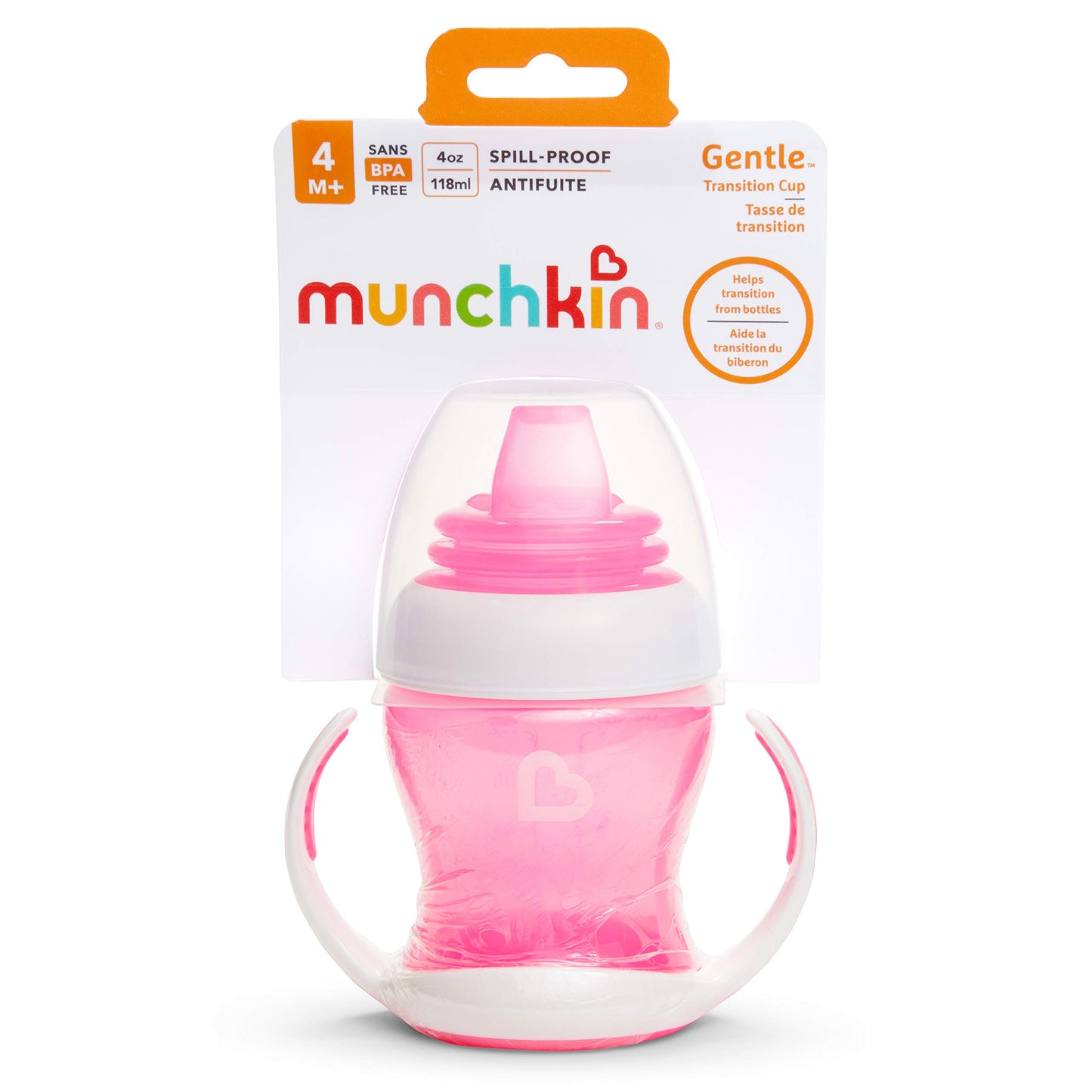 Munchkin Gentle Transition Sippy Trainer Cup, 4 Ounce, Pink