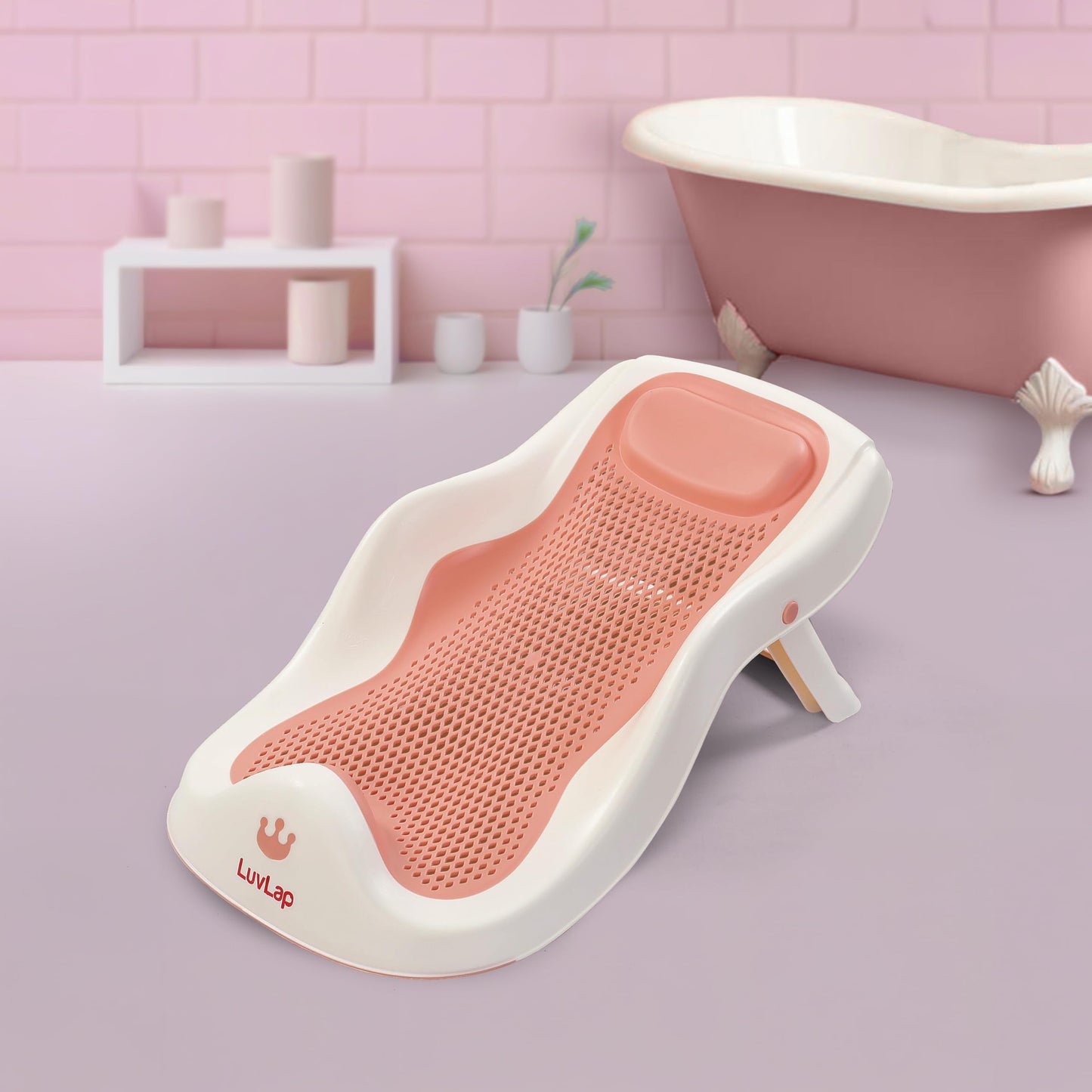 Luvlap Baby Bath Seat 06 Months, Durable, NonSlip, Safe & Comfortable Baby Bather (Pink)