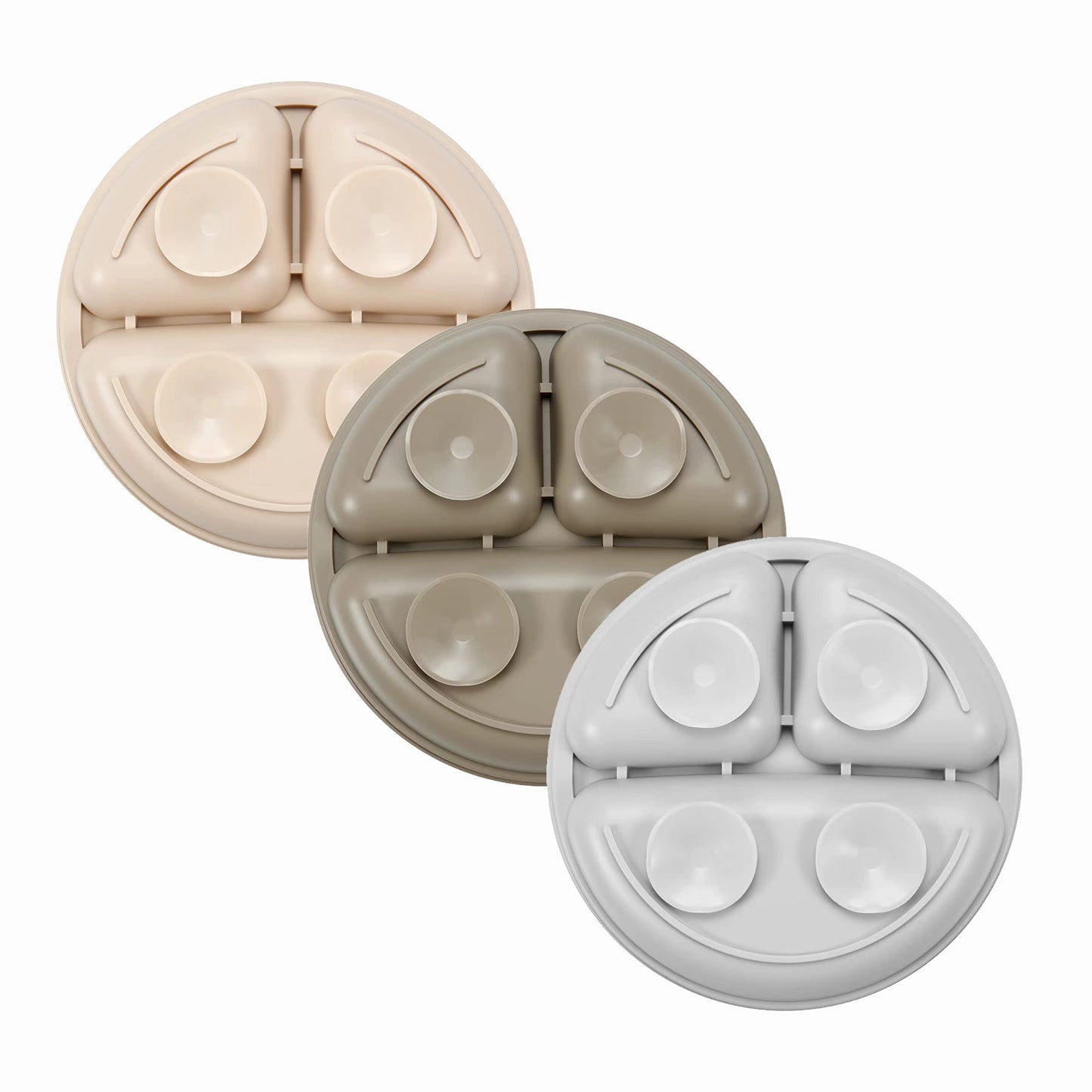 Pandaear Silicone Suction Plates For Babies & Toddlers, 3 Pack Divided Unbreakable Plates With Lid - Non-Slip - Dishwasher And M