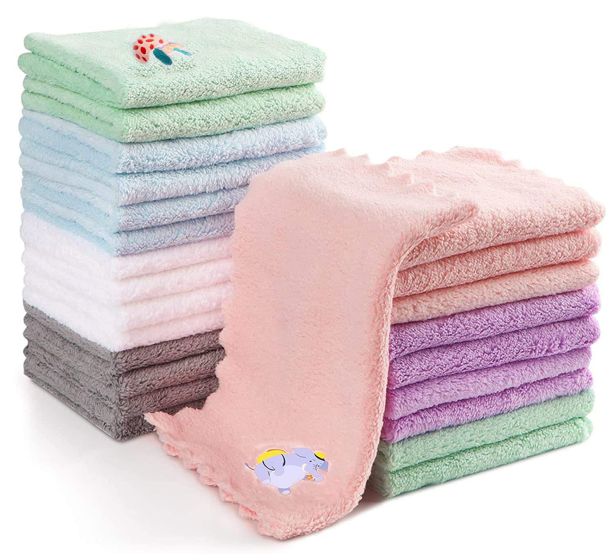 Closecret Baby Washcloths, Microfiber Coral Fleece Baby Towels, Super Soft and Absorbent Wash Cloths for Newborns, Infants and T