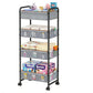 Cidaziya 4-Tier Rolling Sorage Cart,Baby Diaper Caddy Organizer, Nursery Baby Storage with Wheels, 2 Dividers & 21 Pockets,Metal