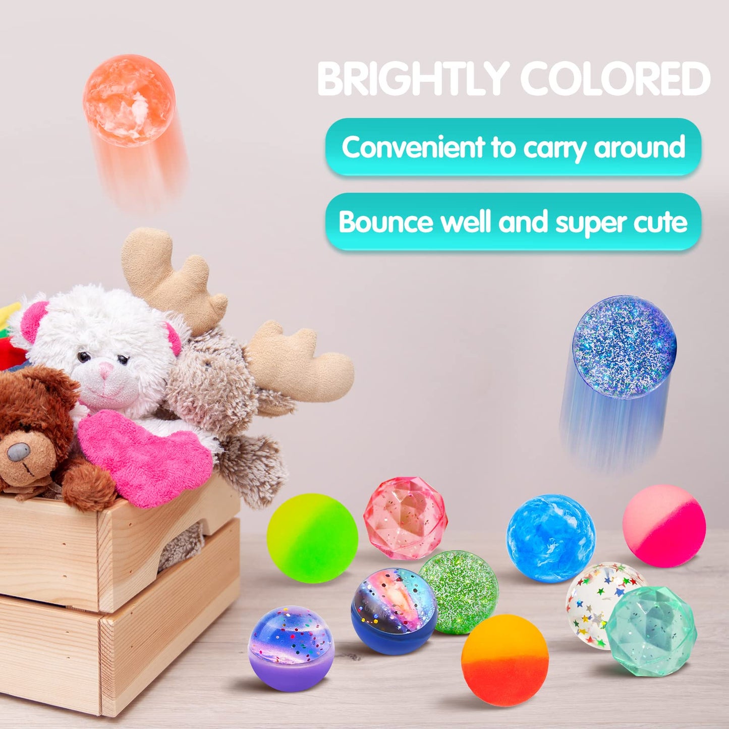 Ecoofor 24 Pieces Bouncy Balls 32mm Bounce Balls 6 Styles High Bouncing Balls Toys for Kids Party Favors Birthdays Gift Classroo