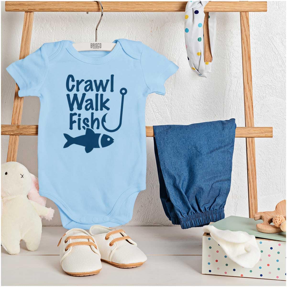 Brisco Brands Crawl Walk Fish Hook Outdoor Lover Baby Romper Boys Or Girls