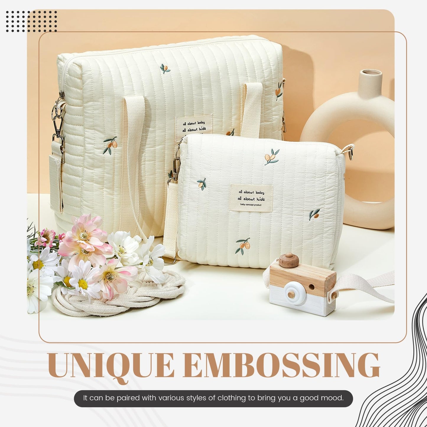 Paterr 2 Pcs Diaper Bag Tote For Women Multifunction Multisize Maternity Bag Quilted Cotton Cute Diaper Bag(Olive Flower)