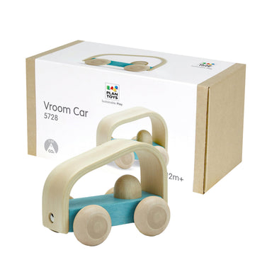 PlanToys Vroom Car Wooden Push Toy for Toddlers | Eco-Friendly Toddler Push Car for Indoor Play | Montessori Fine Motor Learning