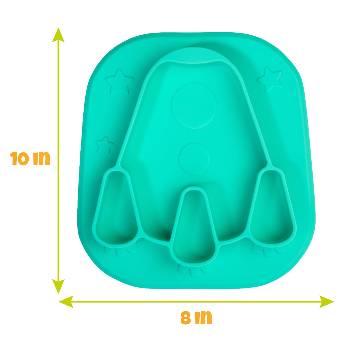 Silicone Compartment Plates- 3 Pk Vehicle Set (Car Train Rocket)- Divided Sections For Easy Grabbing Baby Food Training, Non-Sli