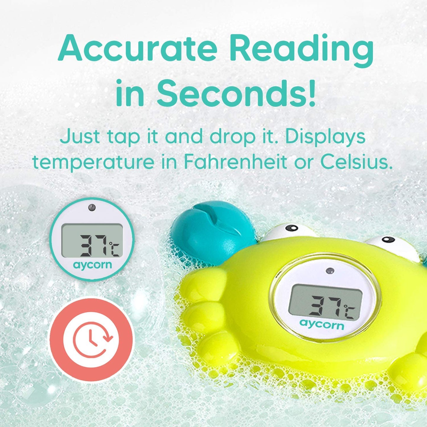 Aycorn Digital Baby Bath & Room Thermometer - Fahrenheit with LED Display & Temperature Warning - Infant Baby Bath Toys Floating