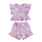 BemeyourBBs Summer Toddler Girl Clothes Baby Girl Ruffle Sleeveless Shirt with Buttons Bow Bloomers Shorts Set Cute Outfits (Dai